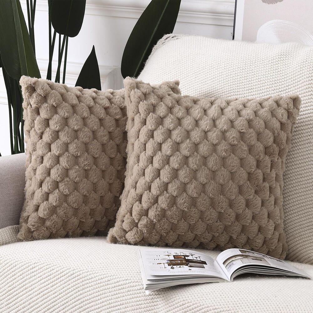 9458 Faux Wool Camel Throw Pillow Covers 20x20 Inch Set of 2 Super Soft